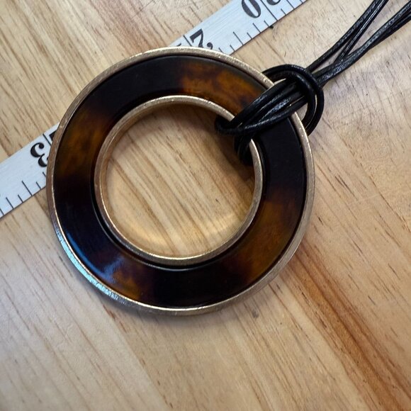 Chicos Tortoiseshell Pendant Necklace With Adjustable Black Cord Chain - Picture 7 of 10